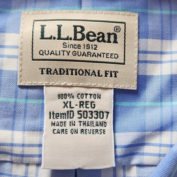 L.L. Bean Plaid Button-down Shirt, Traditional Fit Light Blue Long Sleeved Sz XL - Picture 2 of 12